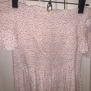 White and red polka dot off the shoulder top